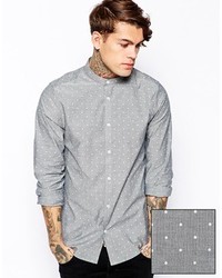 Asos Brand Smart Shirt In Long Sleeve With Chambray Polka Dots And Grandad Collar