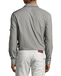 Neiman Marcus Classic Fit Regular Finish Dot Print Sport Shirt Gray
