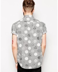 Asos Brand Oversized Denim Shirt In Short Sleeve With Large Polka Dot Print