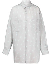 Grey Polka Dot Silk Long Sleeve Shirt