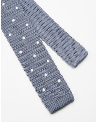 Asos Brand Knitted Tie In Gray Polka