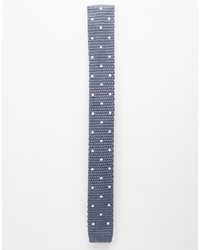 Asos Brand Knitted Tie In Gray Polka