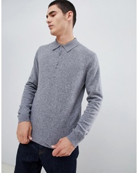 United Colors of Benetton 100% Merino Knitted Polo In Light Grey