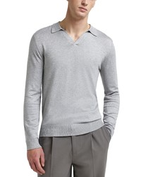 River Island Essential Long Sleeve Open V Neck Polo In Grey Marl At Nordstrom