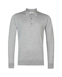 John Smedley Finchley Long Sleeve Sweater Polo In Silver At Nordstrom