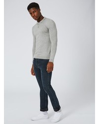 Topman Gray Marl Muscle Fit Polo Neck Sweater