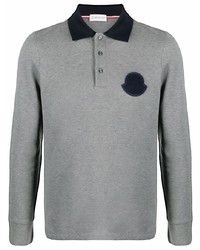 Moncler Knitted Logo Plaque Long Sleeve Polo Shirt