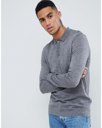 Barbour Knitted Merino Long Sleeve Polo In Grey