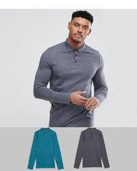 ASOS DESIGN Long Sleeve Polo In Jersey 2 Pack Save