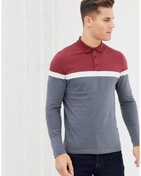 ASOS DESIGN Long Sleeve Polo Shirt With Contrast Body And Sleeve Panels In Grey