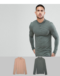 ASOS DESIGN Muscle Fit Jersey Long Sleeve Polo 2 Pack Save