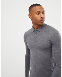 ASOS DESIGN Muscle Fit Long Sleeve Polo In Grey
