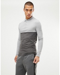 ASOS DESIGN Muscle Fit Polo Shirt With Contrast Yoke In Charcoal Marl