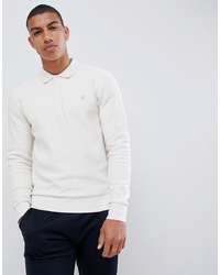 Farah Pinker Knitted Long Sleeve Polo In Grey