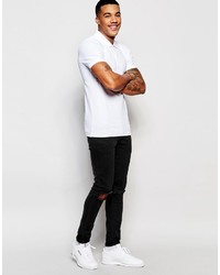 Asos Brand Extreme Muscle Jersey Polo 2 Pack White Charcoal Marl Save 15%