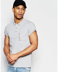 Asos Brand Roll Sleeve Polo With Zip Pocket In Gray