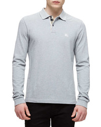 Burberry Brit Long Sleeve Pique Polo Shirt Gray