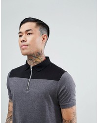 ASOS DESIGN Contrast Panel Polo With Zip Neck In Grey
