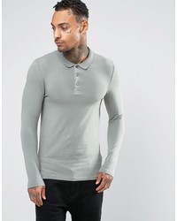 Asos Extreme Muscle Long Sleeve Polo In Green