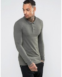 Asos Extreme Muscle Long Sleeve Polo In Khaki