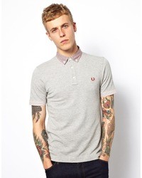 Fred Perry Slim Polo With Check Collar Grey