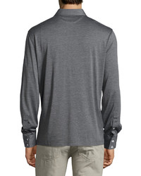 Brunello Cucinelli Jersey Long Sleeve Polo Shirt Medium Gray