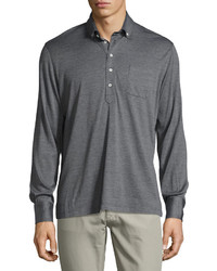 Brunello Cucinelli Jersey Long Sleeve Polo Shirt Medium Gray