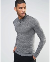 ASOS DESIGN Knitted Muscle Fit Polo In Grey Twist