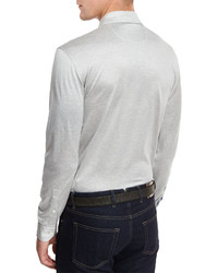 Ermenegildo Zegna Long Sleeve Button Down Polo Shirt Gray