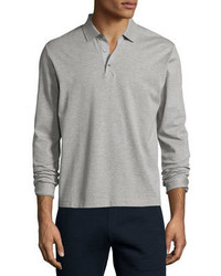 Theory Long Sleeve Knit Pique Polo Shirt Gray