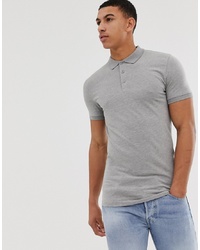 ASOS DESIGN Muscle Fit Short Sleeve Jersey Polo In Grey Marl