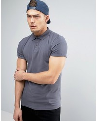 Asos Muscle Polo Shirt With Roll Sleeve In Gray