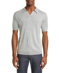 John Smedley Noah Johnny Collar Sweater Polo In Silver At Nordstrom