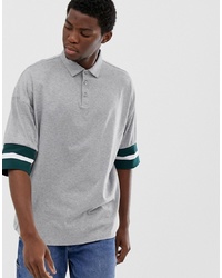 ASOS DESIGN Oversized Polo Shirt With Contrast Tipping In Grey Marl