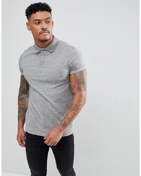 ASOS DESIGN Polo Shirt With Button Neck In Twisted Jersey In Grey