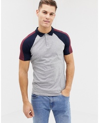 ASOS DESIGN Polo Shirt With Contrast Split Sleeves In Grey Marl
