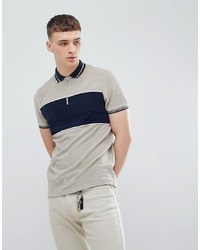 ASOS DESIGN Polo Shirt With Cut And Sew And Zip Neck In Grey