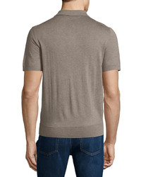 Neiman Marcus Short Sleeve Cashmere Silk Polo Shirt Taupe Grey