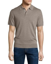 Neiman Marcus Short Sleeve Cashmere Silk Polo Shirt Taupe Grey