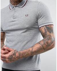 Fred Perry Slim Fit Twin Tipped Polo Shirt Gray