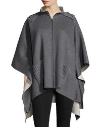 Neiman Marcus Cashmere Collection Hooded Cashmere Zip Poncho