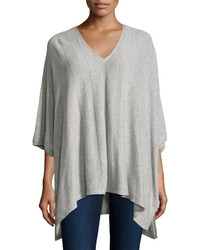 Neiman Marcus Cashmere Featherweight Poncho Heather Gray