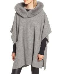 Fleurette Wool Poncho With Genuine Fox Med Hood