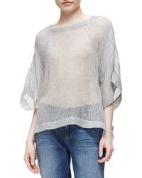 Eileen Fisher Woven Short Sleeve Poncho Top Pewter Plus Size