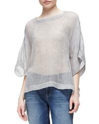 Eileen Fisher Woven Short Sleeve Poncho Top Pewter Plus Size