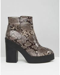 Glamorous Platform Snake Print Heeled Ankle Boots