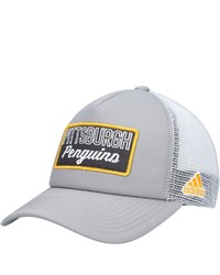 adidas Graywhite Pittsburgh Penguins Locker Room Foam Trucker Snapback Hat