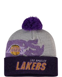 Mitchell & Ness Graypurple Los Angeles Lakers Hardwood Classics Draft Cuffed Knit Hat With Pom At Nordstrom