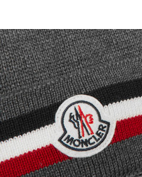 Moncler Logo Appliqud Striped Ribbed Virgin Wool Beanie