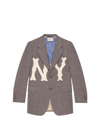 Shop the Men's jacket with NY Yankees™ patch by Gucci. A blue acetate  jacket, with a knit rib trim, from th…